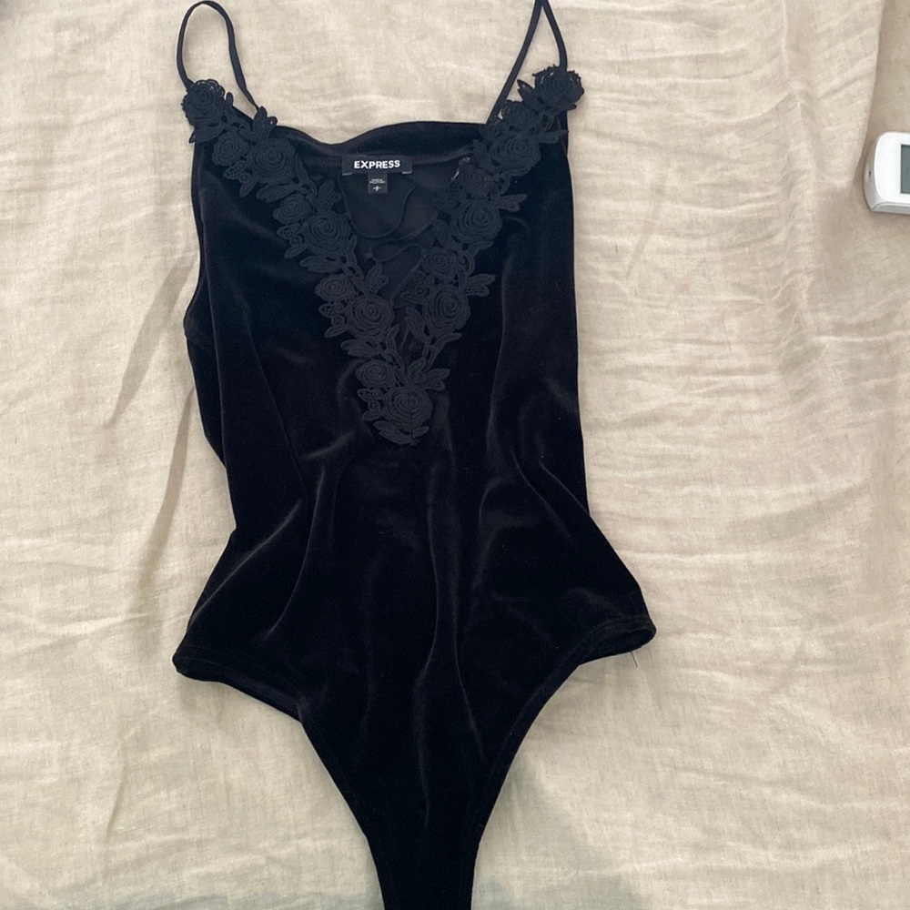 Size S black velvet tank body suit from express.